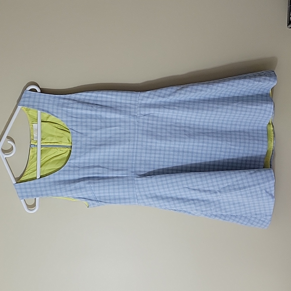 Sara Battaglia Checked Stretch Cotton Cloque A-Line Sleeveless Dress Blue sz 46